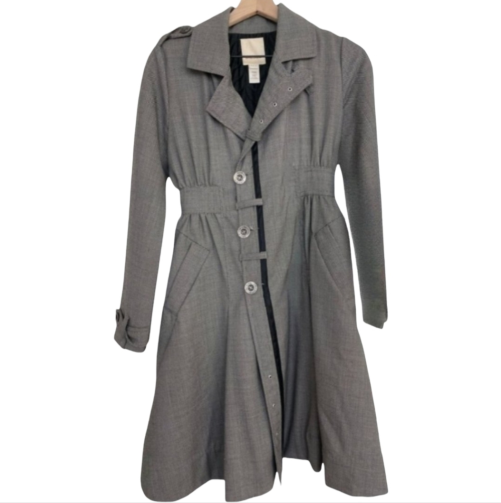 Diesel Belted Trenchcoat Black White Trench Coat Jacket Waist Cinching Belt XS